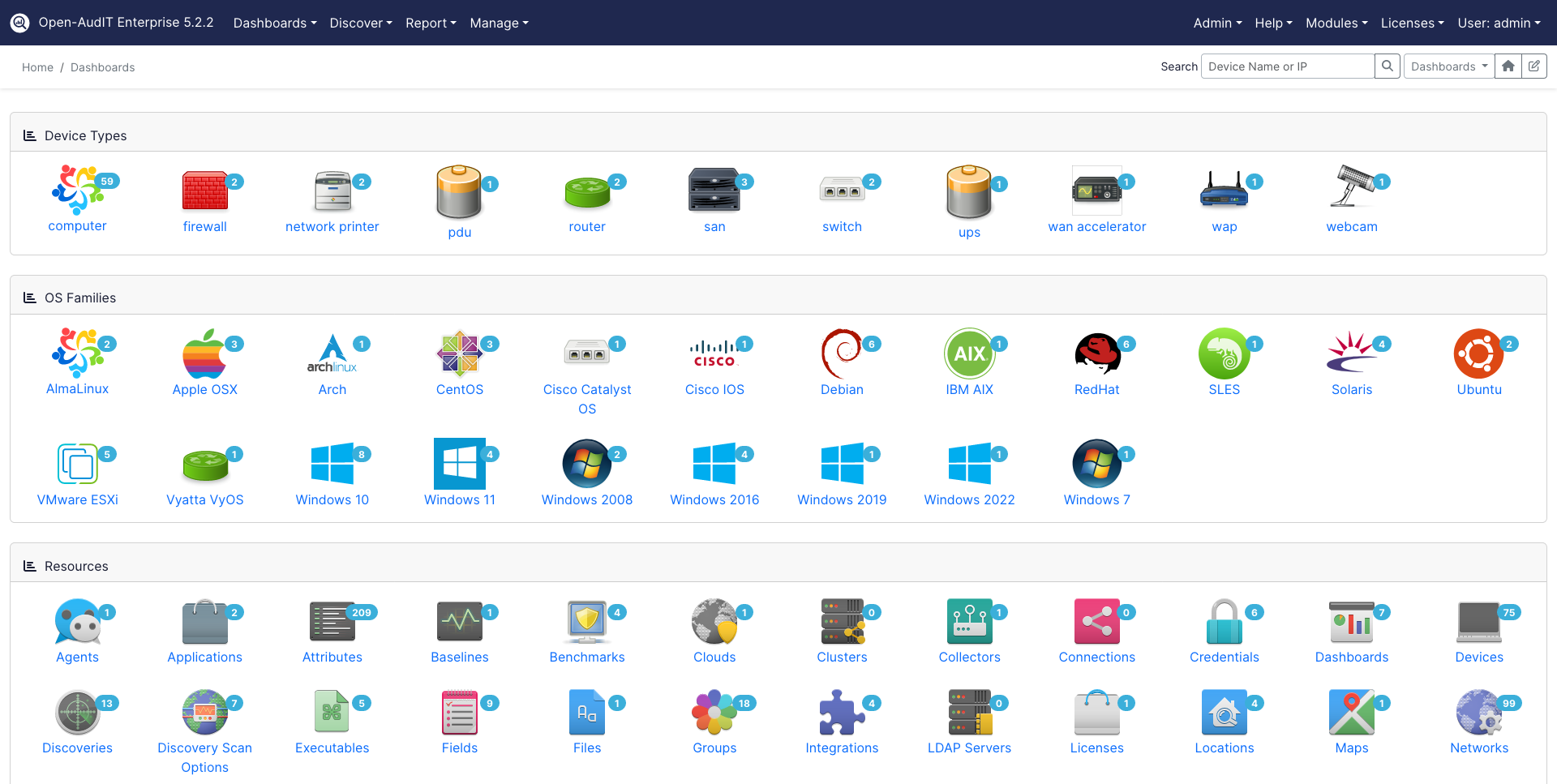 Open‑AudIT device discovery dashboard